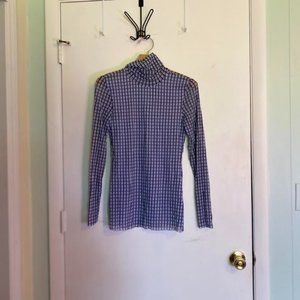 NWOT Ganni blue fitted turtle neck sheer mesh back and arms
